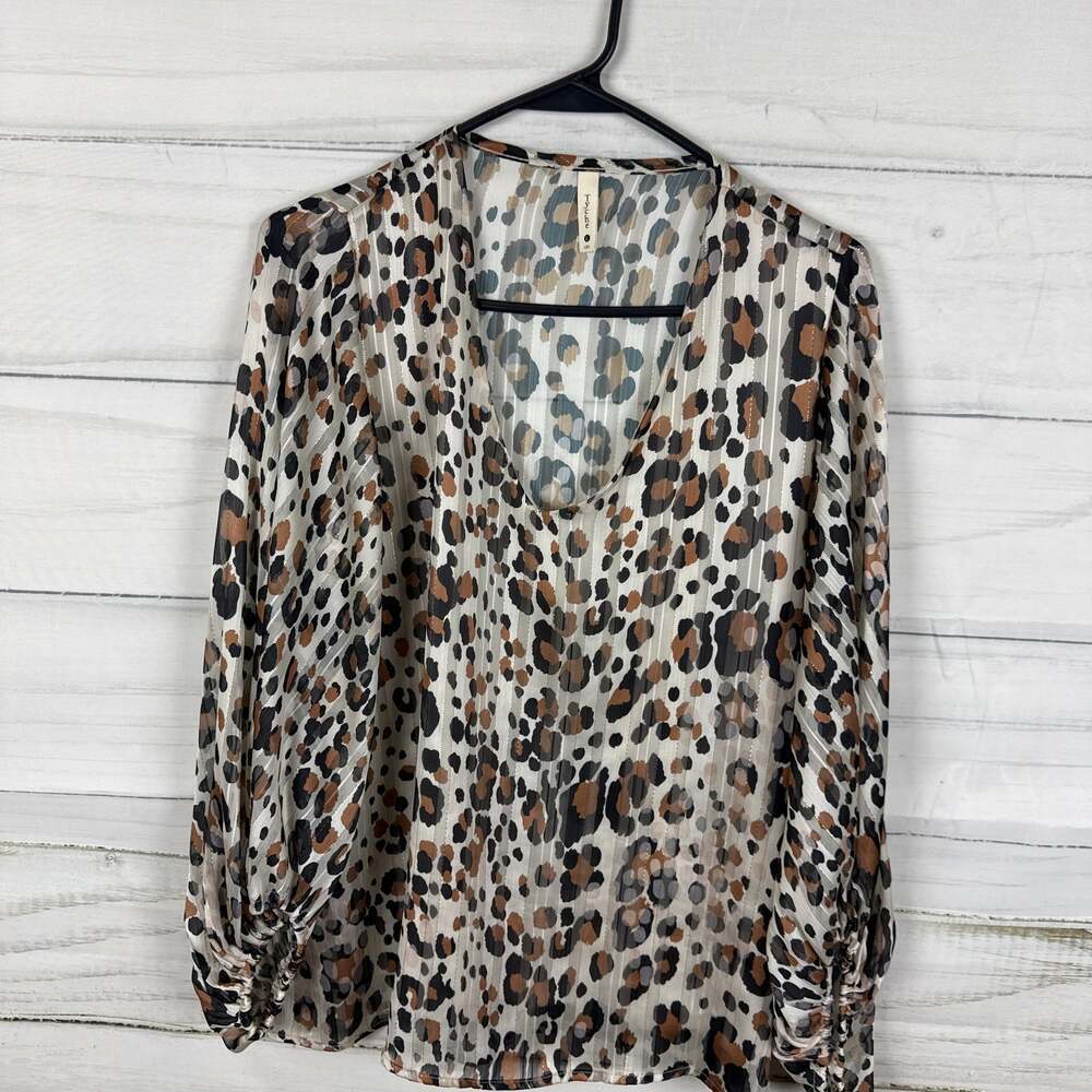 Tyche Leopard Print V-Neck Lurex Metallic Thread Chiffon Blouse